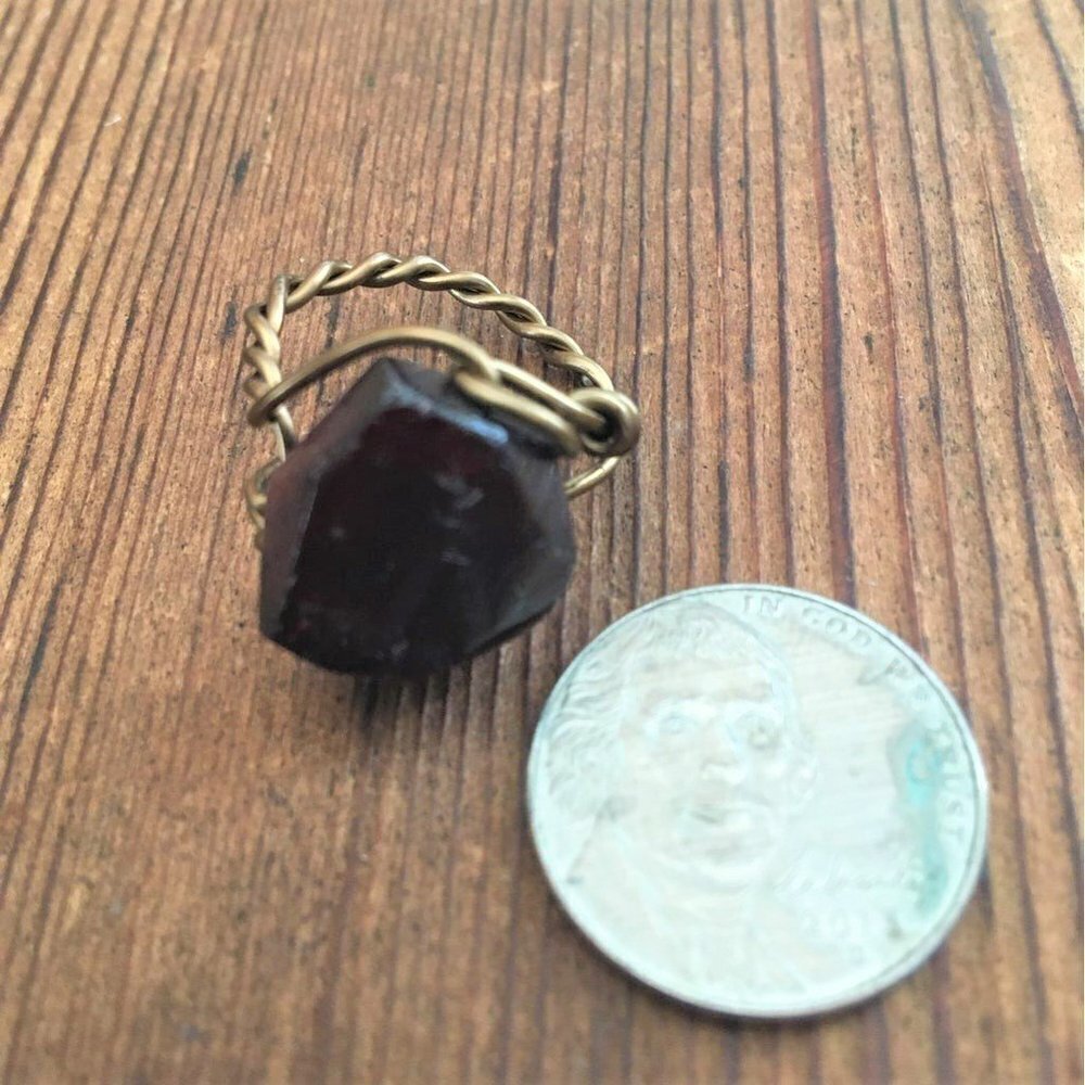 Garnet Nugget Ladies Wire Wrap Ring, Handmade Ladies Rings - Picture 3 of 5